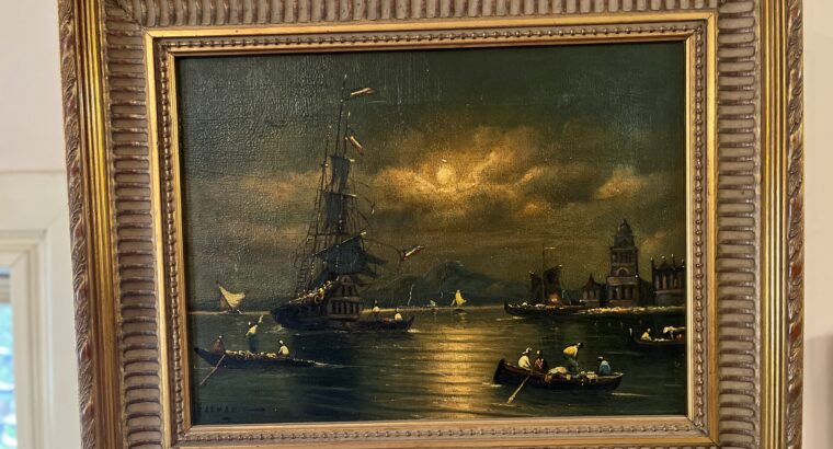 Oil painting with crafted wood frame