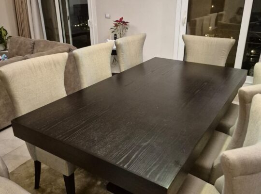 Wood dining table with 8 chairs
