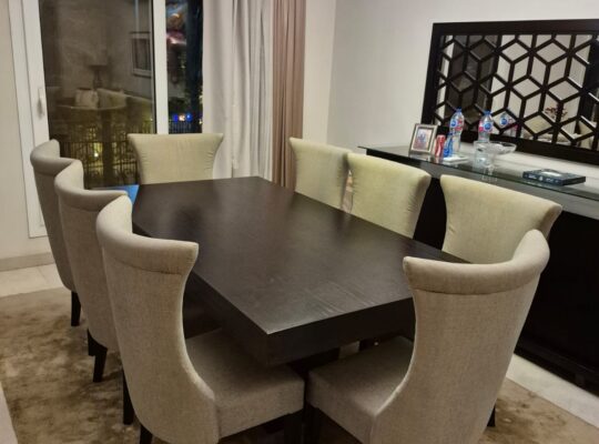 Wood dining table with 8 chairs