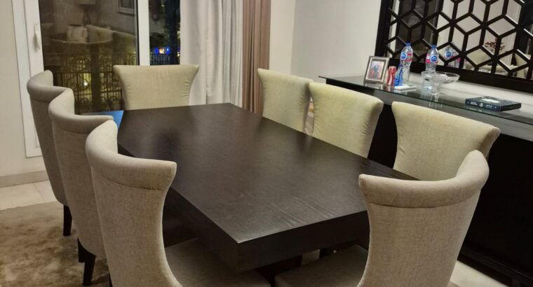 Wood dining table with 8 chairs